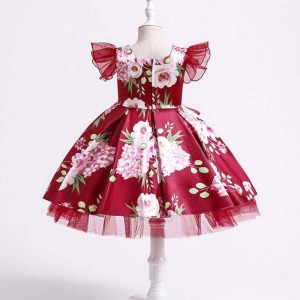 BAIGE Tulle Sleeves 3-10 years girls birthday dress sweet flower Pattern baby toddler flower girl dress