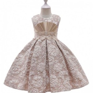 BAIGE New Arrival Single Jacquard Elegant Baby Girls Dress Stock Puffy Kids Frock Girl Dress L5253