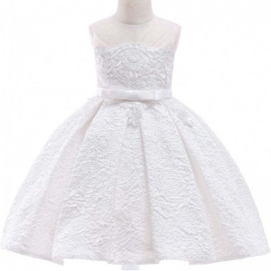 BAIGE High Quality 8Years Children Dresses White Baptism Kids Evening Party Performance Dress L5256