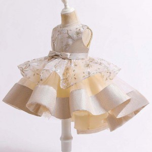 BAIGE 2021Summer Children's Trailing Princess Dress Multi-layer Mesh Kids Wedding Cake Ball Gown L5251