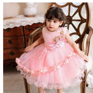 BAIGE Wholesale Kids Clothing Short Sleeve Princess Dress Baby Girl Baptism And Christening Frock