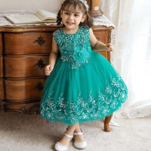 BAIGE Kids Fancy Embroidery Flower Dress 0-5 Years Old Baby Girl Children Net Frock Design Stylish Wedding Party Dress For Kids