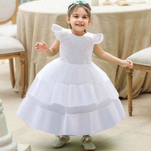 Baige Fashion Flower Waistline Kids Clothing Party Wear Floral Printed Children Girl Boutique Dress For Girl 0-2 Years