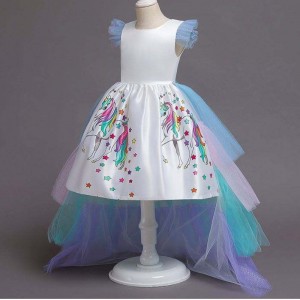2020 Summer Kids Sleeveless Rainbow Princess Birthday Party Unicorn Puffy Dress With Headband DJS100