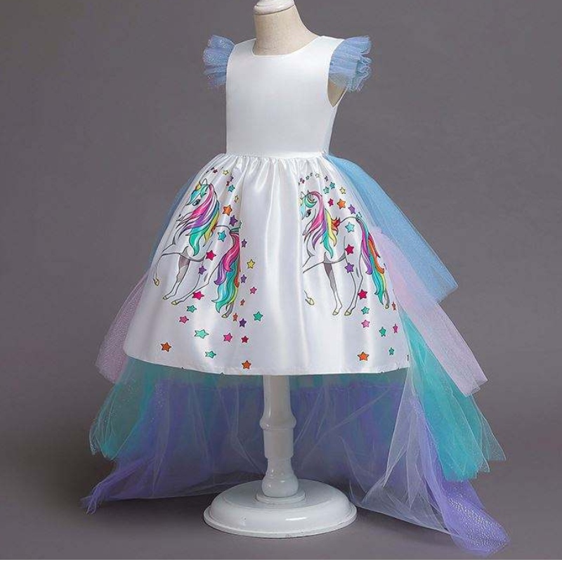 2020 Summer Kids Sleeveless Rainbow Princess Birthday Party Unicorn Puffy Dress With Headband DJS100