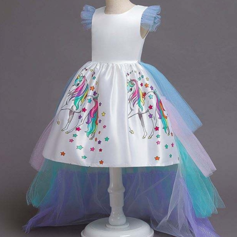 2020 Summer Kids Sleeveless Rainbow Princess Birthday Party Unicorn Puffy Dress With Headband DJS100