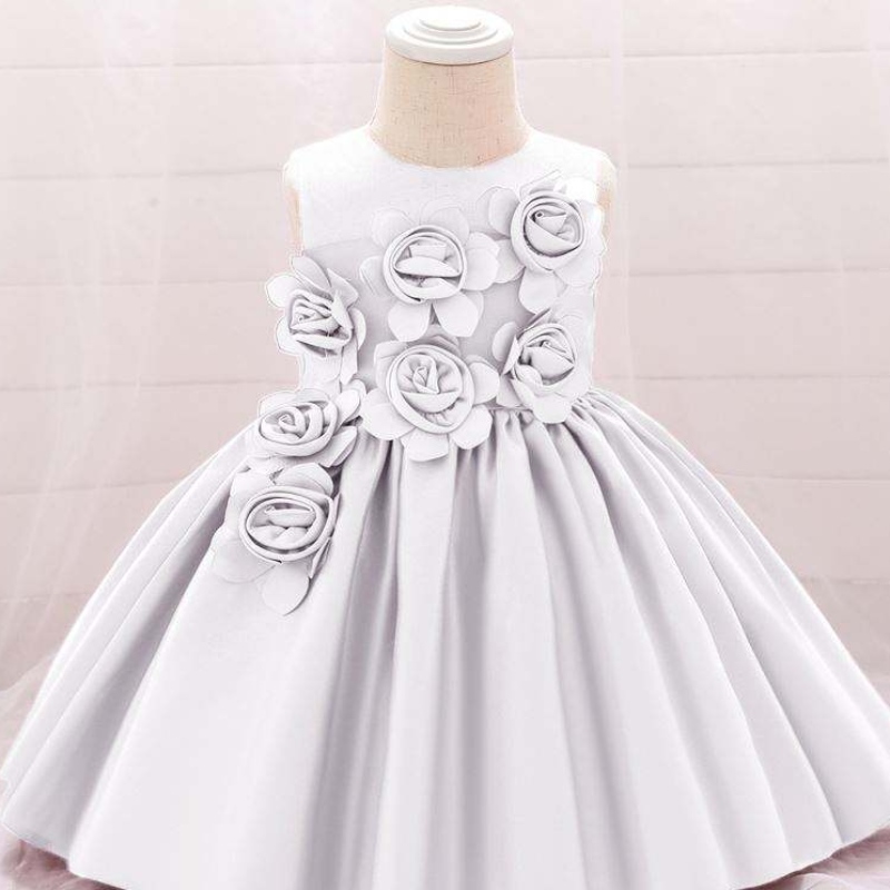 BAIGE 2020 latest 4 colors newborn baby cotton linen party style beaded lace princess Infants Toddlers Kid dresses L5068XZ