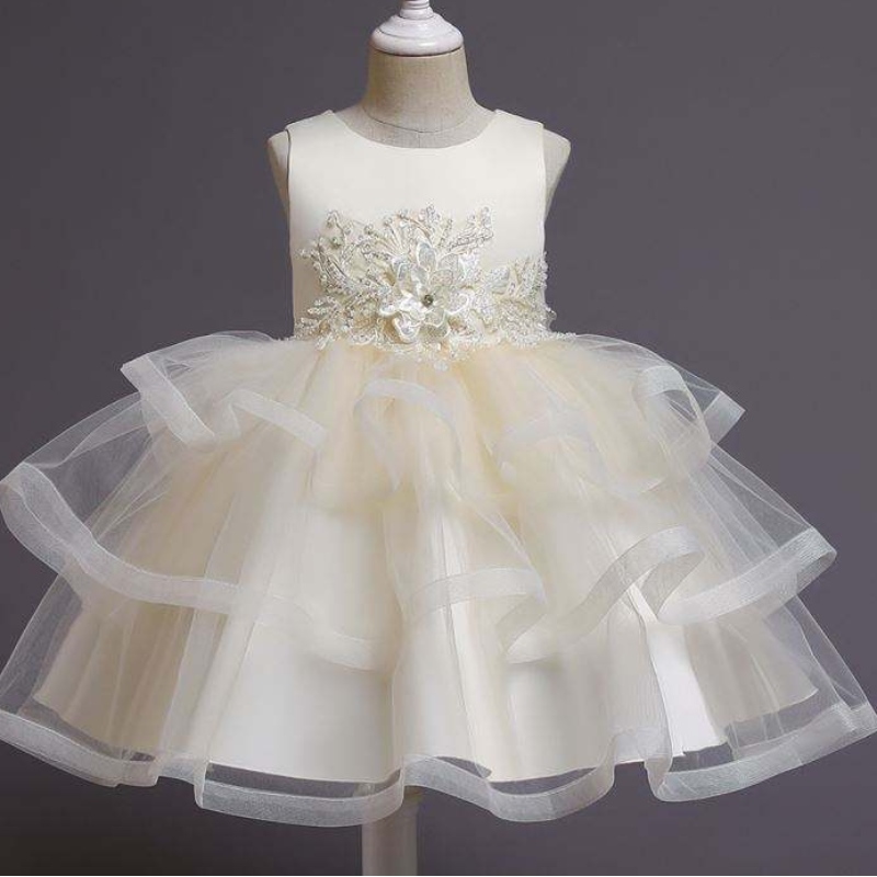 BAIGE Flower Girl Dress Kids Party Gown baby Tutu Princess Dress With bead Knee length Birthday Clothing