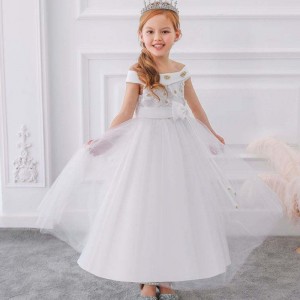 Kids Flower Girls Party Wear Frocks Birthday Dress For Girl Baby Maxi Ball Gowns Children Sleeveless Bow Long Dresses LP-232