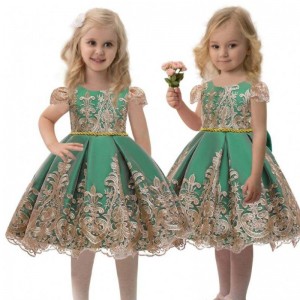 China Factory Kids Party Satin Frock Baby Flower Birthday Garments Children Summer Clothes 7933