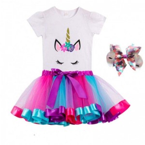 Colorful T-Shirt+Dress Birthday Party Costume Summer Cotton Unicorn Dress DJS075