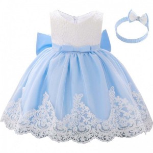 BAIGE 3-24Month Infant Kids Clothing Lace Flower Girl First Birthday Party Dress With Free Headband