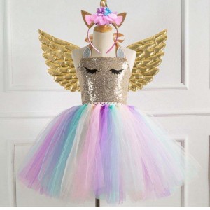 BAIGE Hot Sale New Style Girls Unicorn Princess Birthday Party Kids Wedding Dress