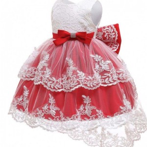 Elegant Trailing Baby Girls Party Wear Embroidery Dress Long Ball Gown For Kids