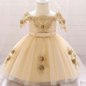 BAIGE Wholesale Flower Girls Dresses Baptism Tulle Skirt Dress Little Baby Christening Gown