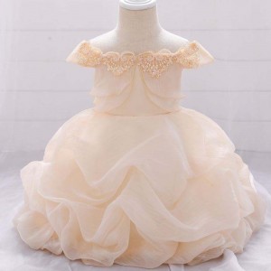 Solid Flower Applique Trailing Girl Princess Dress Kids Baby Christmas Party Wedding Bridesmaid Tulle Tutu Dresses L1961XZ