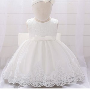 BAIGE 2021 Summer Pink Girl Sleeveless Kids Party Lace Dresses Princess Big Bow Dress