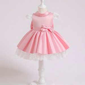 Baige Elegant Kids Satin Party Dress Baby Frock Design For 3-10 Years Old Children Summer Clothes XZ003