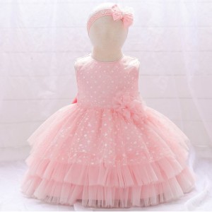 BAIGE Amazon Hot Sale Flower Girl Party Dress Infant Kids Birthday Full Month Fairy Dress With Headband