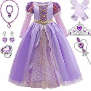 BAIGE Girls Princess Sofia Dress Cosplay Costume Kids Sequins Sophia Layered Long Sleeves Child Carnival Halloween Party Dress