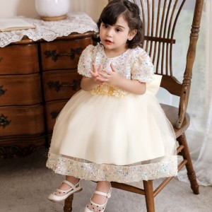 Baige Short Sleeve Christmas Princess Frock Sequined Dress For Kids 0 to 4years N2116