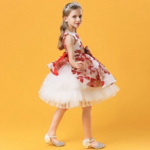 Baige Hot Sale New Style 3-10Years Girl Kids Little Girls Flowers Bows Embroidery Dress Party Wedding Birthday