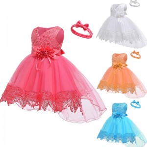 Red Blue Orange And White Four Colors Lace Luxury Evening Pageant Wedding Party Dress With Hairband For New Baby Girls