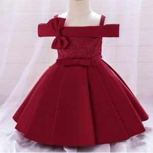 Children's Princess Dress One Shoulder Lace Bow Baby Girls Dress Children Party Gown Dress