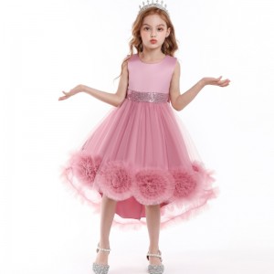 Girls Princess Dress Catwalk Dress Mesh Flower Tutu Dress Tail Piano Performance Costume