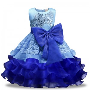 2022 European and American Sequined Dresses Bow Flower Girl Princess Dress Organza Puffy Skirt