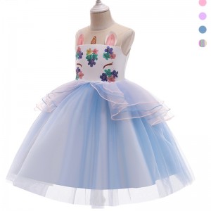 Fancy Colorful Rainbow Pink Halter Tutu Child Kid Baby Unicorn Dresses Girls Unicorn Princess Dress for 3-11 Years Girl