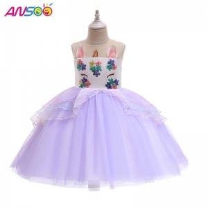 ANSOO Unicorn Princess Flower Girl Dress Wholesale Kids Wedding Dress Knee Length Girls Party Dresses