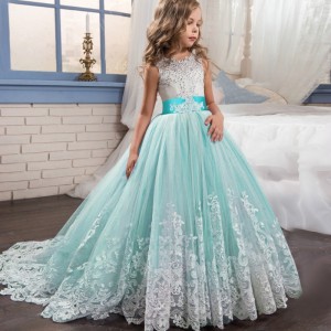 Girl Lace Embroidery Christmas Birthday Party Dress Flower Wedding Gown Formal Kids Dresses For Girls