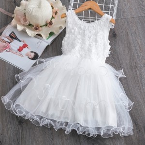 3-8 Years Lace Summer Dress for Girls Flower Elegant Wedding Party Princess Gown Sleeveless Backless Tutu Dresses