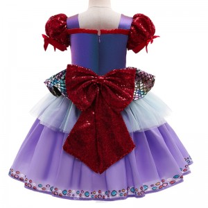 2022 New Trend Sleeveless Flat Neck Classy Kids Purple Sparkling Lace Dress For Girls Princess