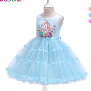 ANSOO Latest Europe And America Children's With Flower Unicorn Cake Skirt Princess Tutu Causal Dresses