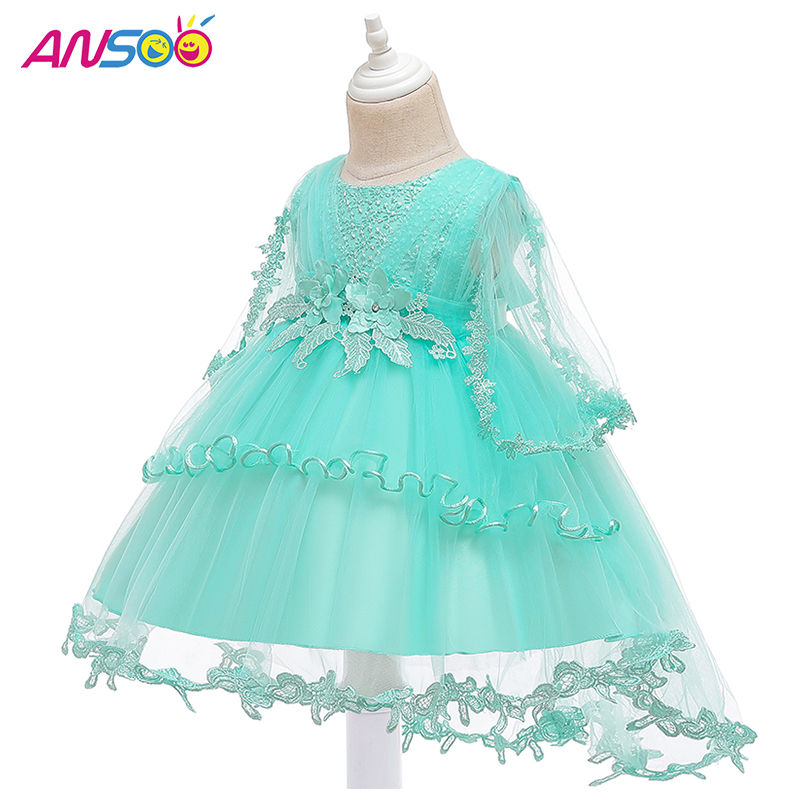 ANSOO Princess Flower Girl Dress Summer Tutu Wedding Birthday Party Kids Dresses For Girls Children Costume Teenager Prom Design