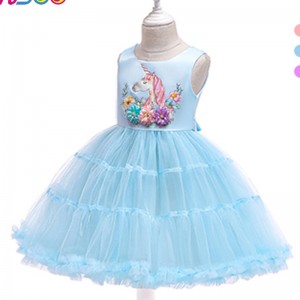 ANSOO Unicorn Rainbow Baby Girl Birthday Dresses Cotton Girl princess Party Purple Wedding Dresses For 1-6 Y Girls Tutu