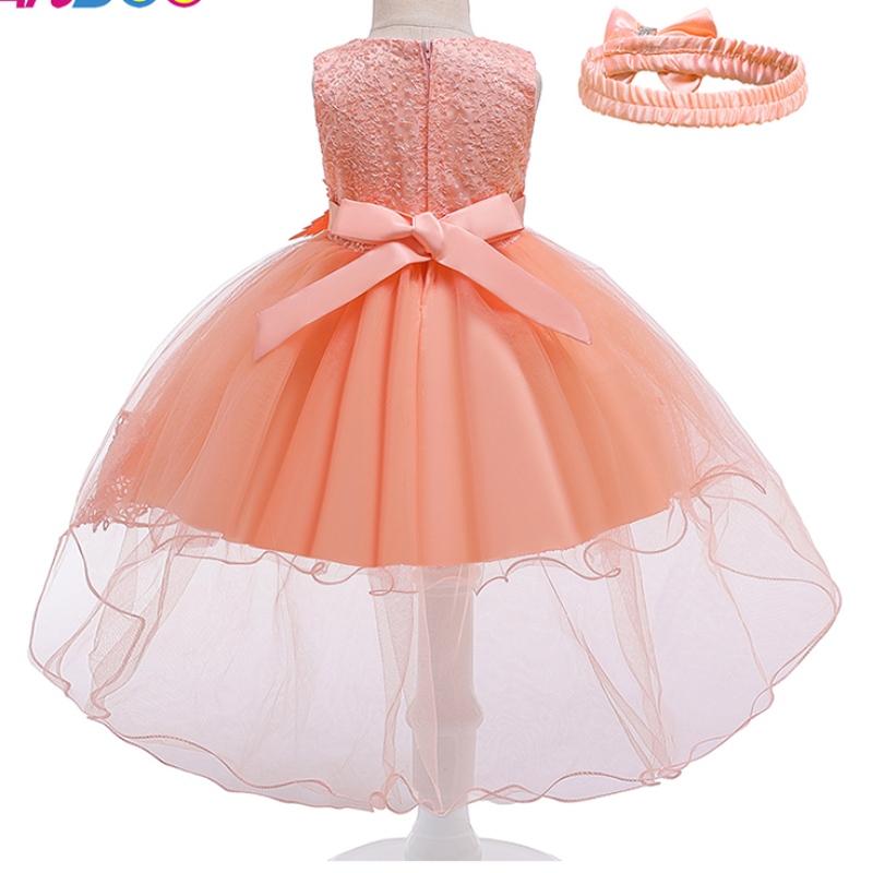 ANSOO European And American Baby Dress Lace Pink Princess Trailing Dress For 100 Days Party