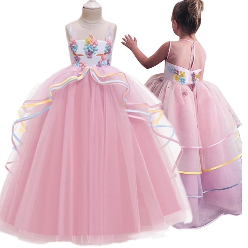 Fancy Girl Halloween Unicorn Party Long Dress Princess Girls Costume For Kids Clothes Baby Girl Frocks Children Clothing