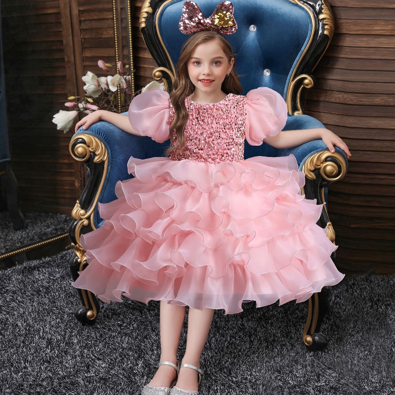 Wedding Party Dress for Girls Flower Tulle Birthday Children Dresses Tutu Beading Prom Evening Gown Kids Elegant Princess Dress