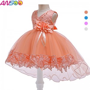 ANSOO Pretty Peach Children's Girl Birthday Princess Flower Orange Wedding Dress For Girl