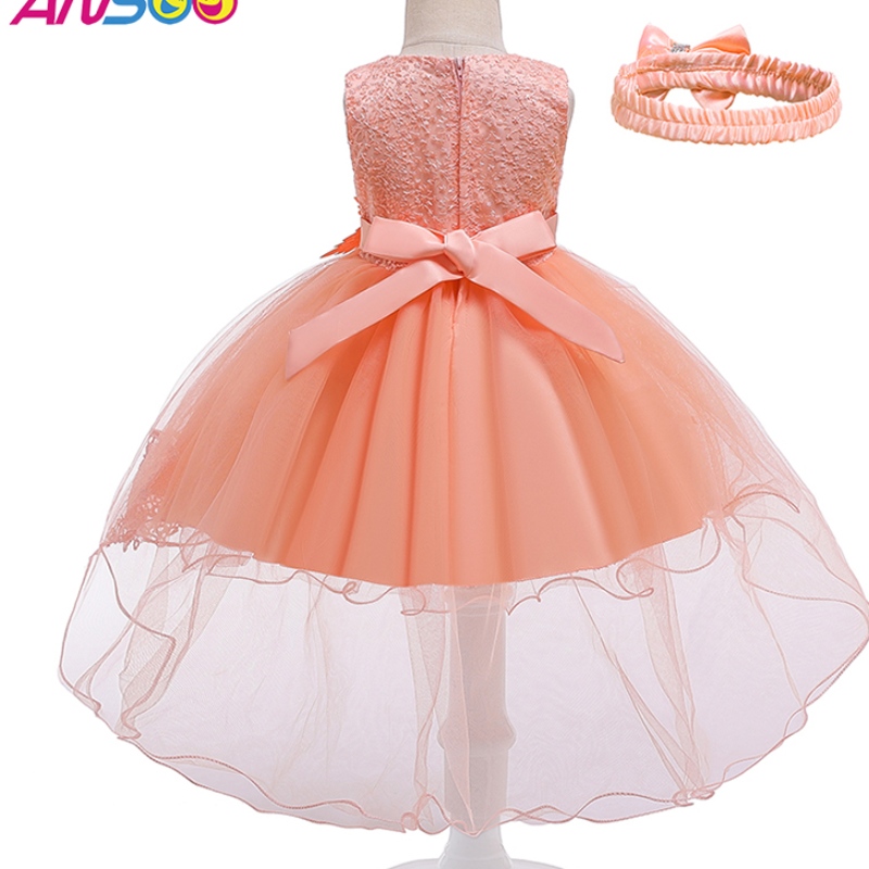 ANSOO Pretty Peach Children's Girl Birthday Princess Flower Orange Wedding Dress For Girl