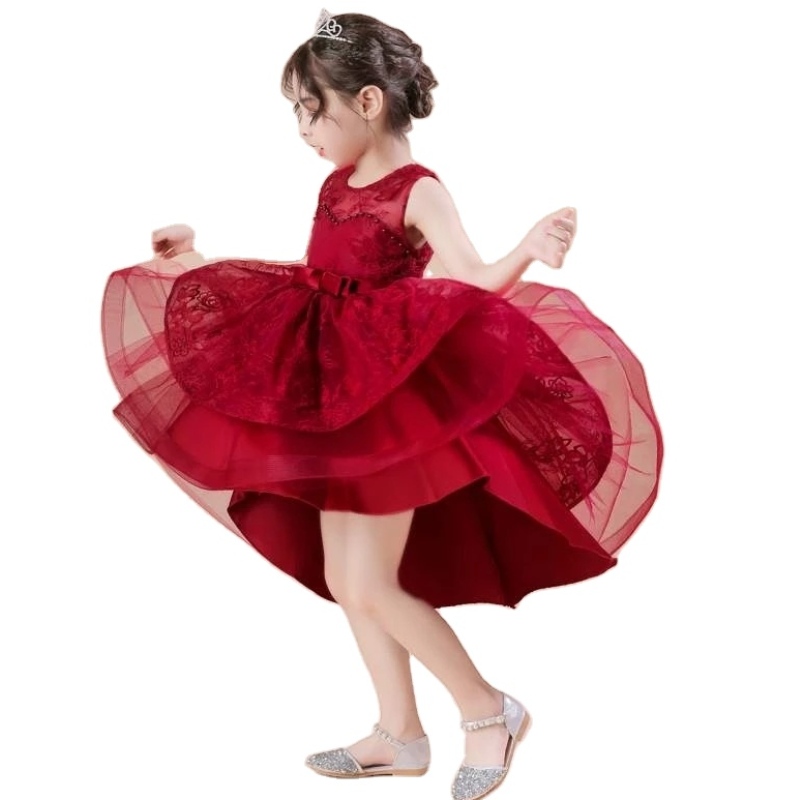 Children Trailing Wedding Party Dresses Elegant Lace Girls Princess Evening Prom Tulle Gown Kids Ceremony formal Costume