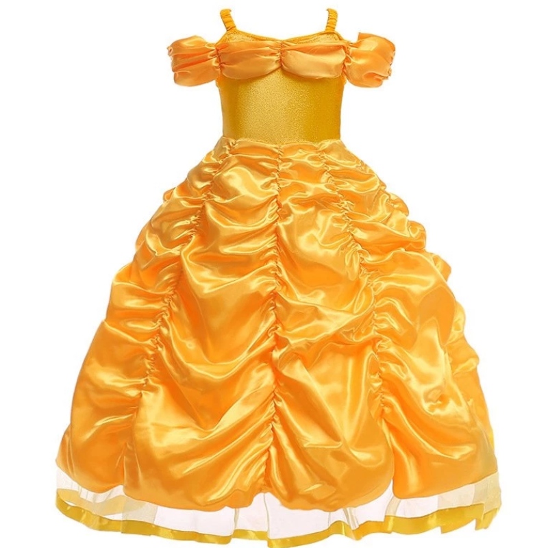 Belle Costume Girls Beauty and the Beast Princess Dress up Children Shoulderless Layered Ball Gown for Halloween