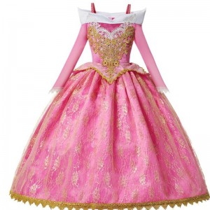 Girls Deluxe Sleeping Beauty Princess Costume Long Sleeve Pageant Party Gown Children Fancy Dress Up Frocks 3-10T