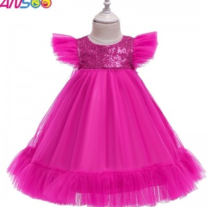 ANSOO European and American Pink Dress Girls' New Year Gauze Princess Dresses For 2-4 Years Kids