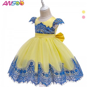 ANSOO Baby Girls Puff Sleeve Retro Party Yellow Dress Children Princess Bow Summer Tutu Pink Dresses for Girls Kids