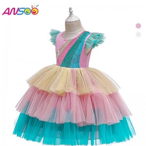 ANSOO Luxury Mermaid Scales Ballet Tutu Kids Girls Sequined Princess Halloween Cosplay Costumes Dress For Girl