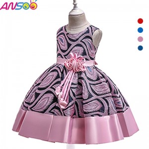 ANSOO Elegant Mediterranean Style Satin Girl Dress Opening Ceremony Kids Wear Retro Court Pattern Girls Dresses for Girl